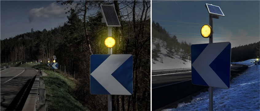 solution lumineuse autonome de signalisation de virage dangereux